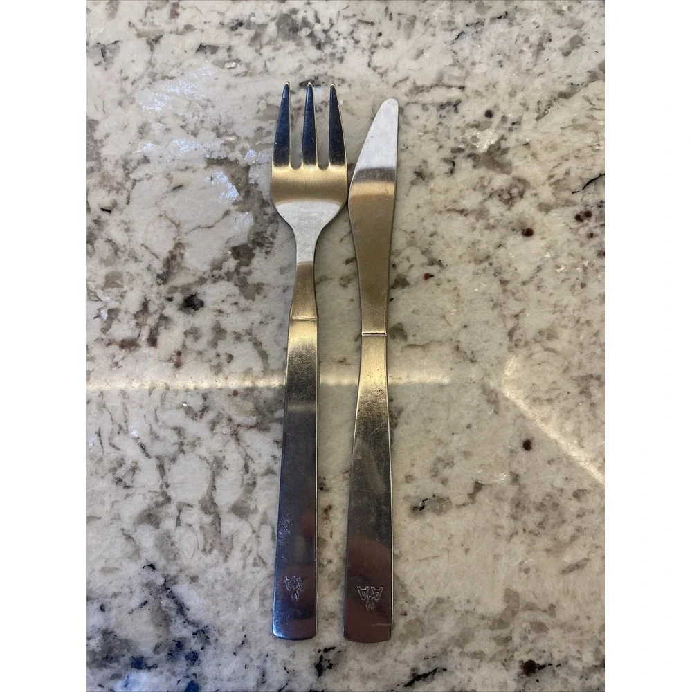 American Airlines Stainless Airplane 2 pc Fork Knife Vintage Silverware Flatware